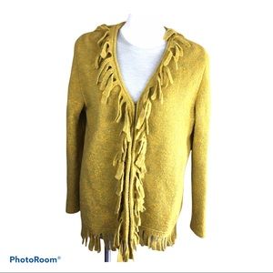SUMI Yellow/Green Merino Wool  Fringed Cardigan